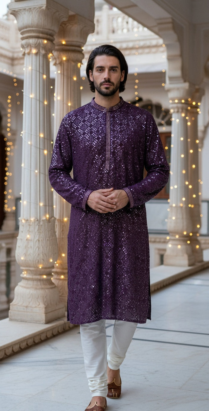 Purple Sequin Embellished Kurta