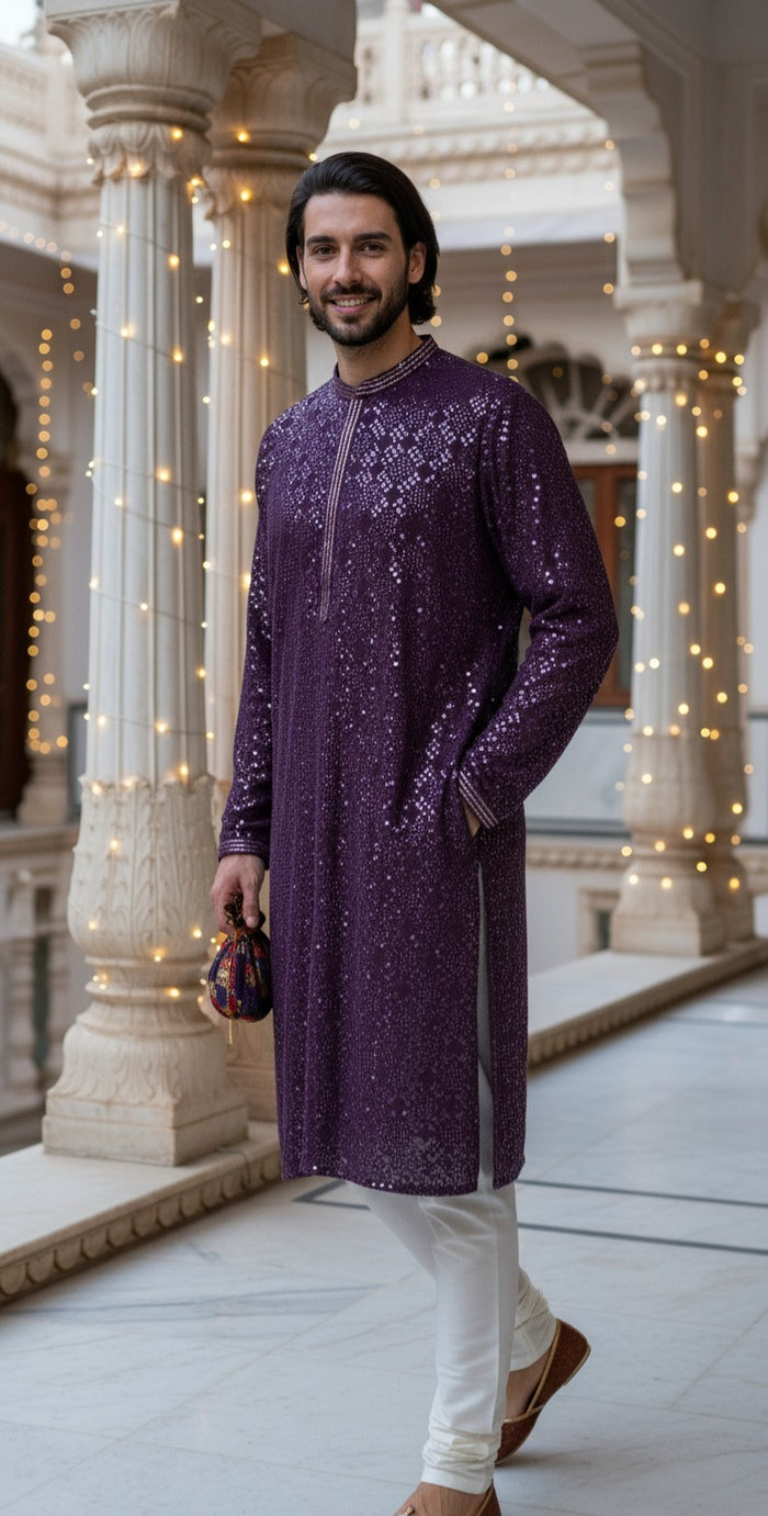 Purple Sequin Embellished Kurta