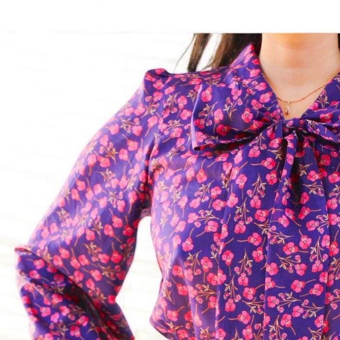 Pussy Bow Liberty London Midi Shirt Dress: Puffy Long Sleeves, Botanical Floral Print