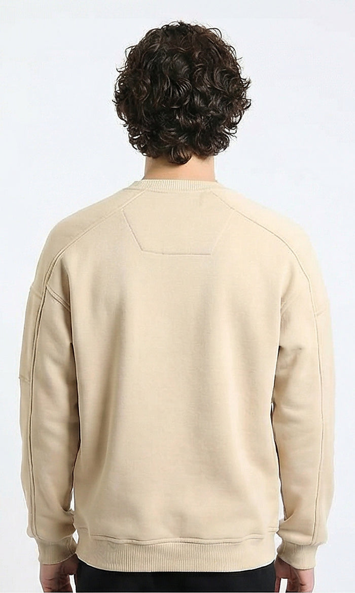 R215547 - Slip On Comfy Sweatshirt with Sleeve Pocket - Light Beige