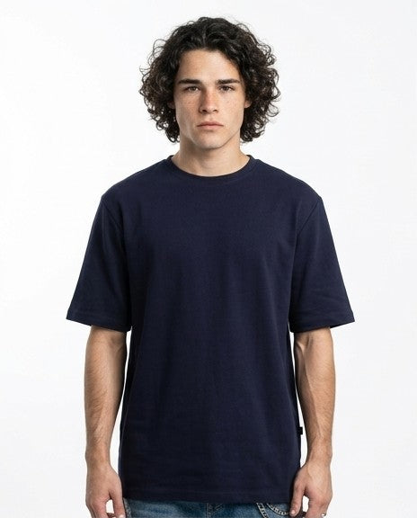 R216165 - Solid Crew Neck Relaxed Fit Tee - Navy Blue