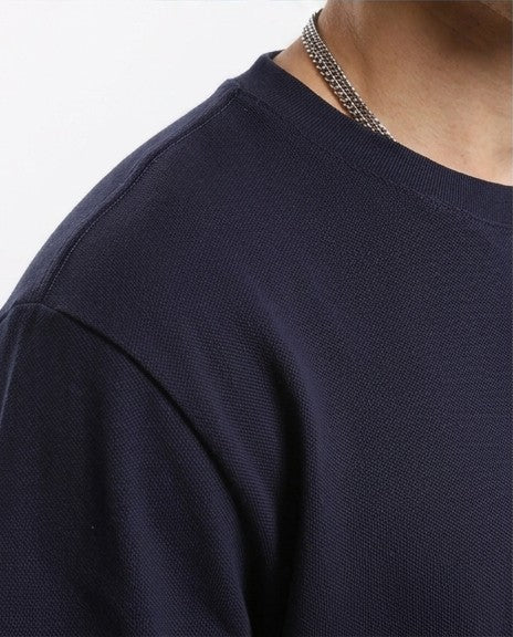 R216165 - Solid Crew Neck Relaxed Fit Tee - Navy Blue