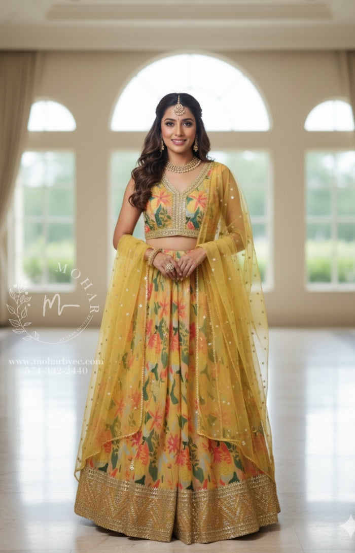 Radiant Yellow Floral Lehenga Choli Set