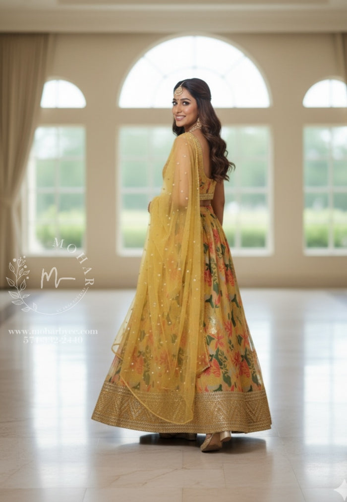 Radiant Yellow Floral Lehenga Choli Set