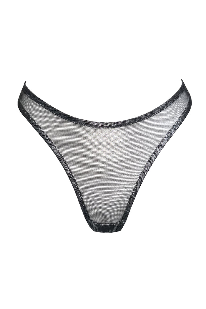 Ramonda black silver high waisted thongs