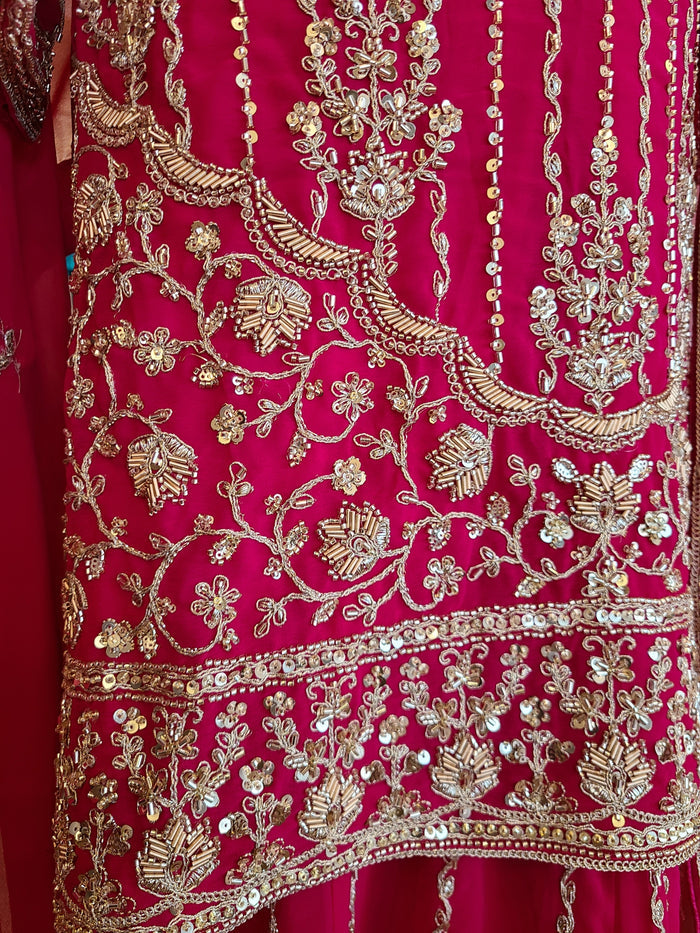 Rani Pink Heavy Embroidered Sharara Suit