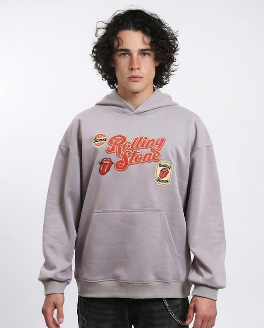 Men's Rolling Stones Oversized Graphic Hoodie - Lavender Grey - Grey