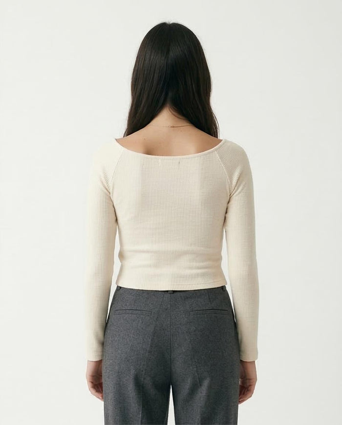 Ravin Women's Rib-Knit Long Sleeve Ballet Neck Top - Cream - R207485