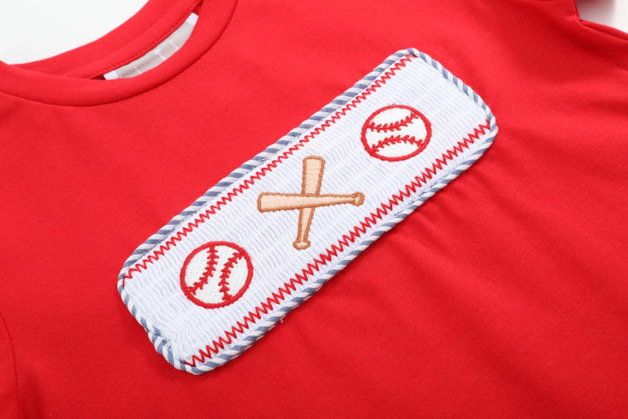 Red and Blue Baseball Smocked Shirt and Shorts Set - Lil Cactus