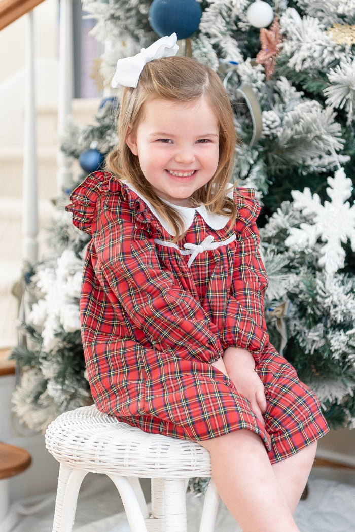 Red Christmas Plaid Colllared Ruffle Dress - Lil Cactus
