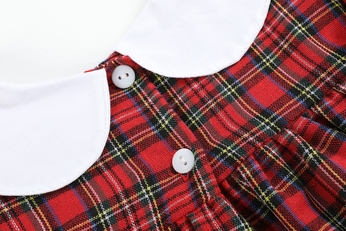 Red Christmas Plaid Colllared Ruffle Dress - Lil Cactus