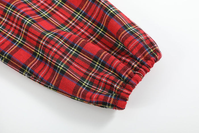 Red Christmas Plaid Colllared Ruffle Dress - Lil Cactus