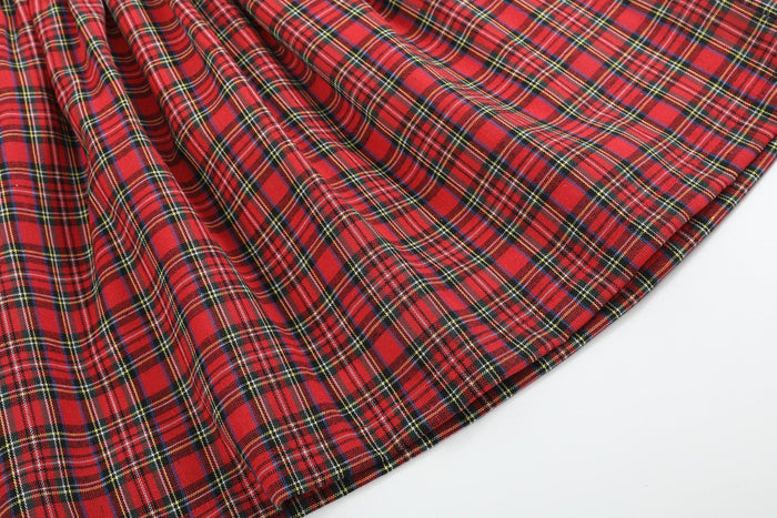 Red Christmas Plaid Colllared Ruffle Dress - Lil Cactus