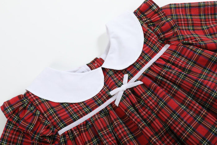 Red Christmas Plaid Colllared Ruffle Dress - Lil Cactus