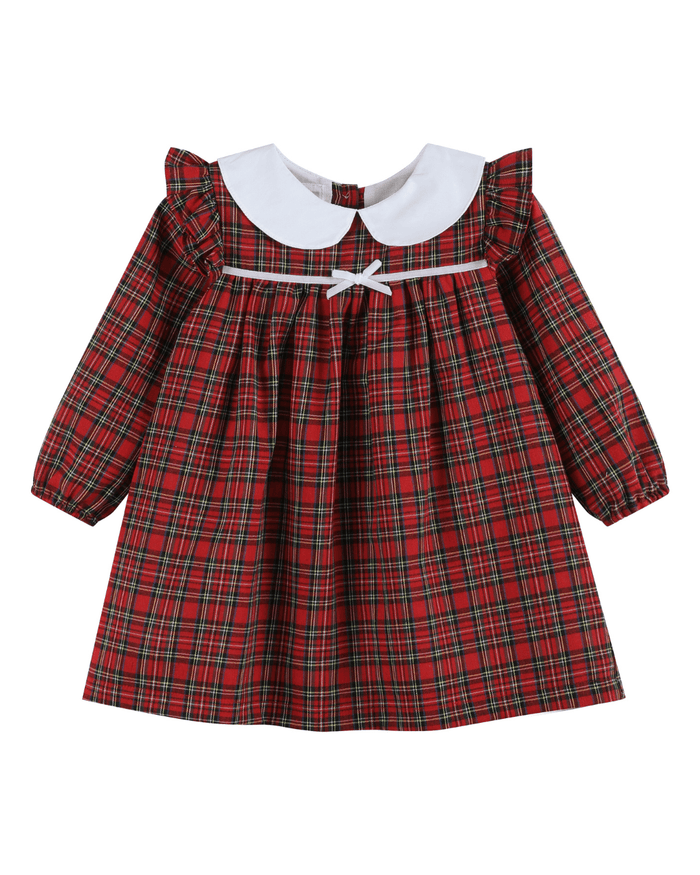 Red Christmas Plaid Colllared Ruffle Dress - Lil Cactus