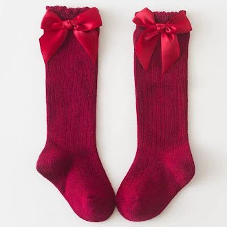 Red Cotton/Poly Lace Knee High Socks with Bow - Lil Cactus