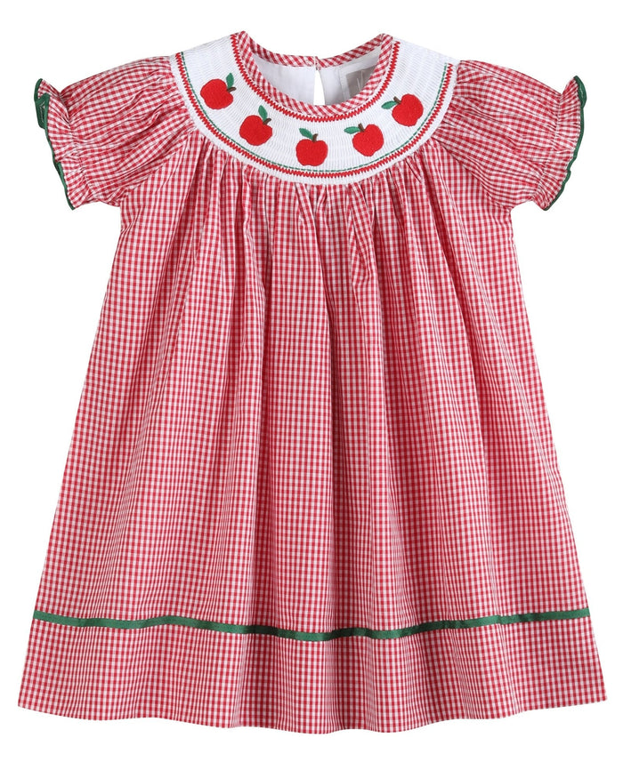 Red Gingham Apple Smocked Bishop Dress - Lil Cactus