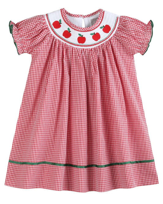 Red Gingham Apple Smocked Bishop Dress - Lil Cactus