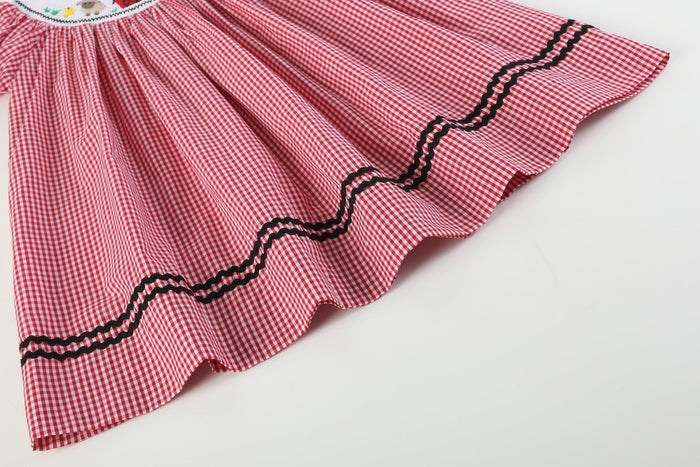 Red Gingham Barn Animals Smocked Bishop Dress - Lil Cactus