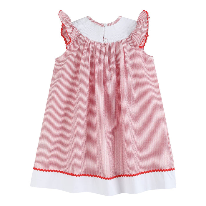 Red Seersucker Strawberry Smocked Bishop Dress - Lil Cactus