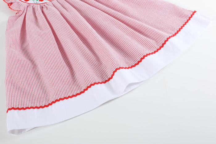 Red Seersucker Strawberry Smocked Bishop Dress - Lil Cactus