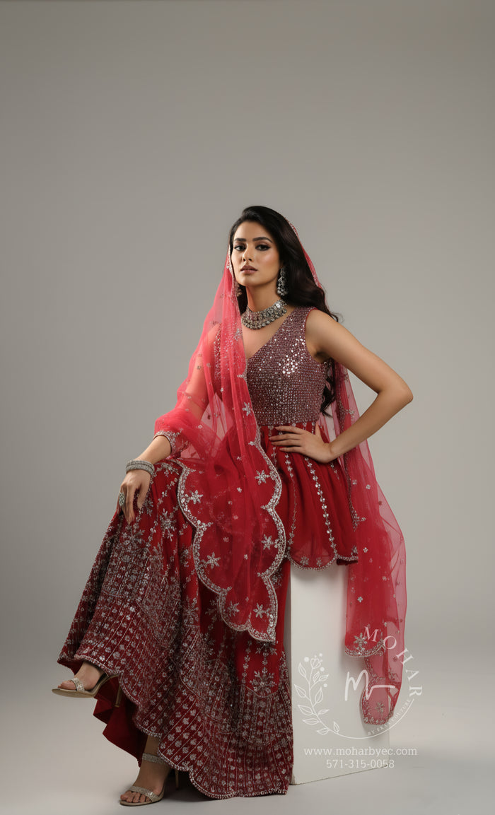 Red Sequin Embroidered Lehenga Choli with Dupatta