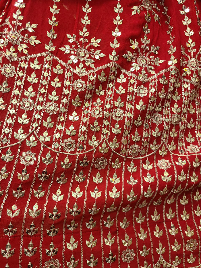 Red Sequin Embroidered Lehenga Choli with Dupatta