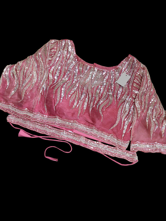 Rose Pink Embroidered Satin Pre-Stitched Saree