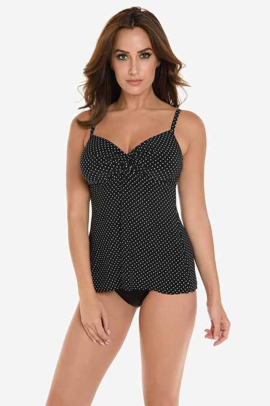 Girl wearing a tankini top.