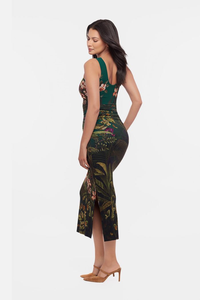 Side view of Roxi shaping dress in Lunavera