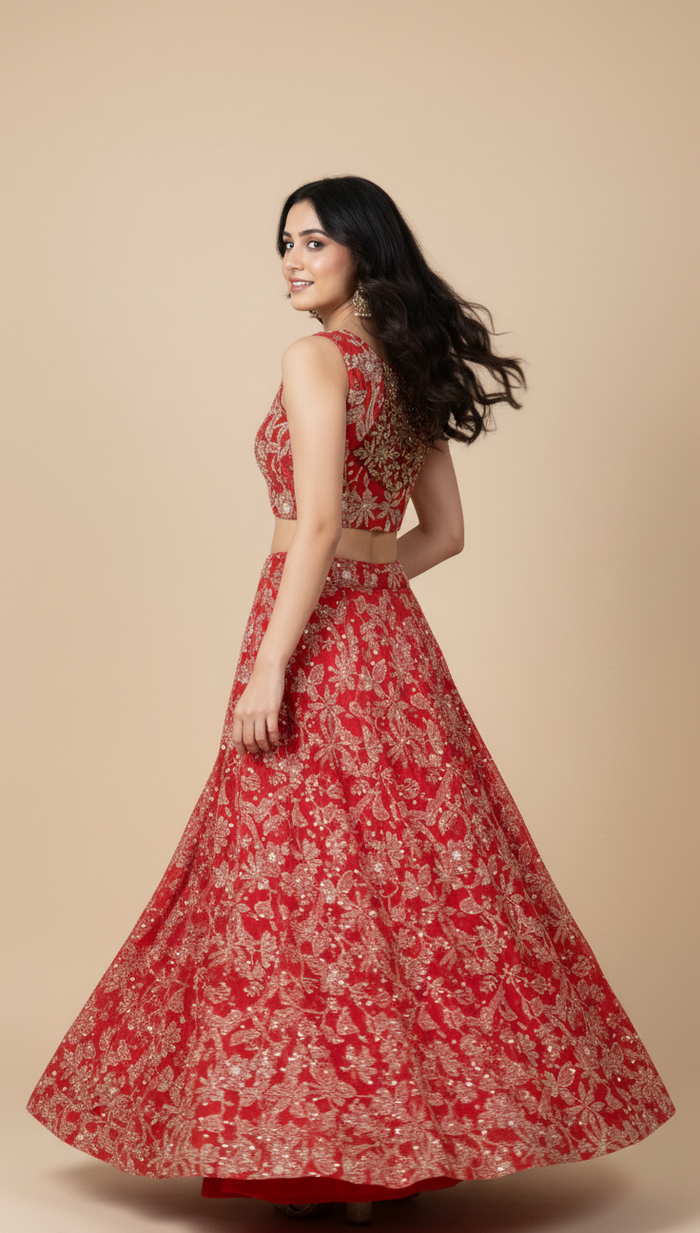 Royal Crimson Floral Lehenga Set