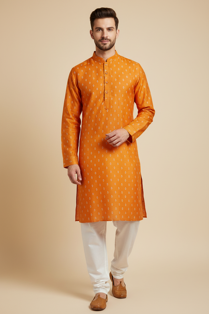 Saffron Butti Print Kurta
