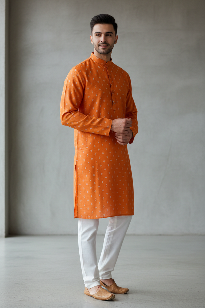 Saffron Butti Print Kurta