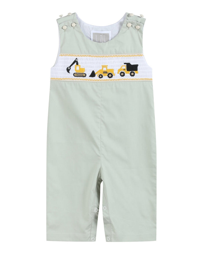 Sage Green Construction Smocked Overalls - Lil Cactus