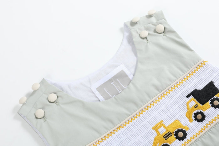 Sage Green Construction Smocked Overalls - Lil Cactus