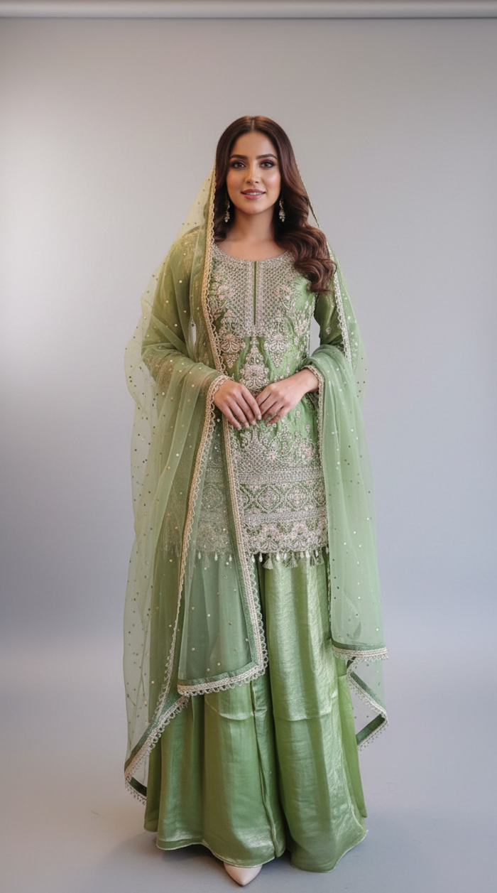 Sage Green Eid Sharara Set