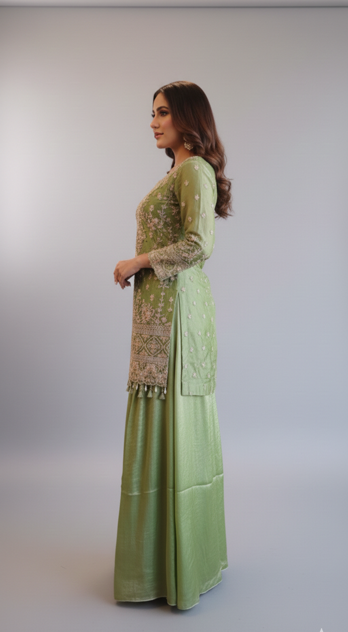 Sage Green Eid Sharara Set