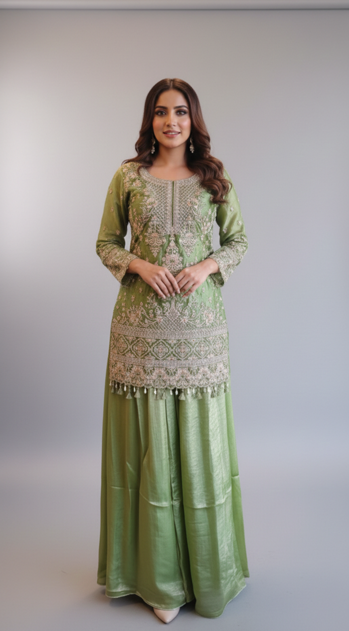 Sage Green Eid Sharara Set