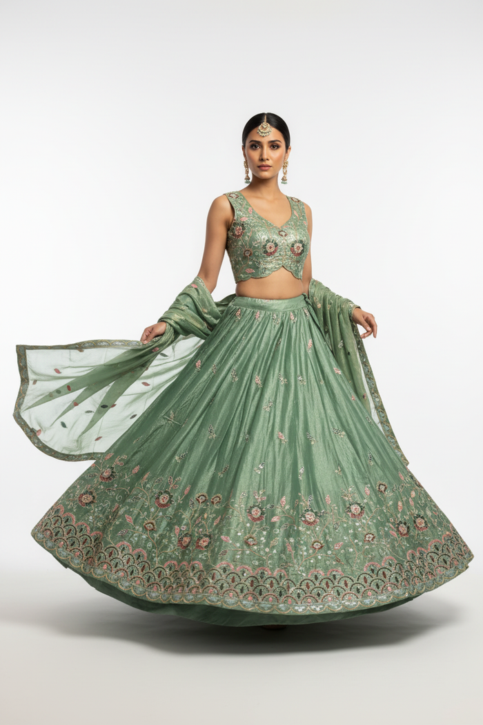 Sage Green Embroidered Lehenga