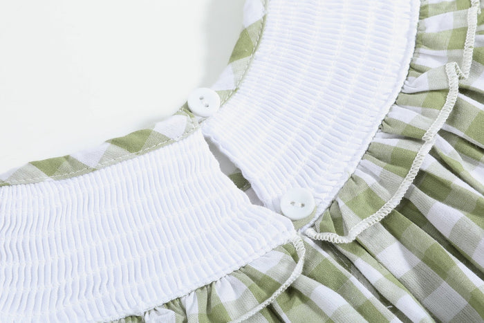 Sage Green Gingham Pumpkin Smocked Bishop Dress - Lil Cactus