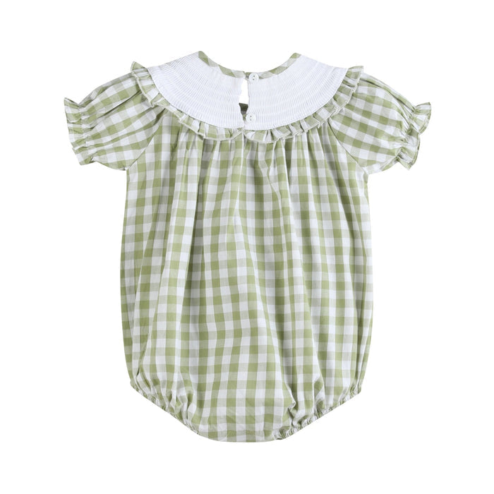 Sage Green Gingham Pumpkin Smocked Romper - Lil Cactus