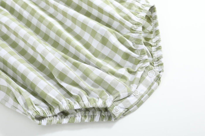 Sage Green Gingham Pumpkin Smocked Romper - Lil Cactus