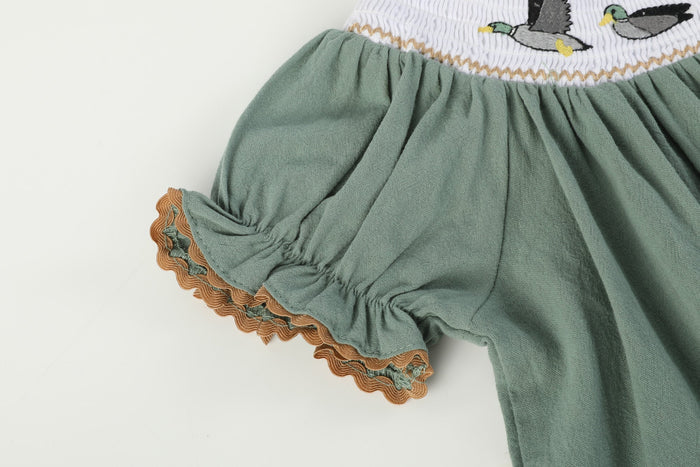 Sage Green Mallard Smocked Bishop Dress - Lil Cactus