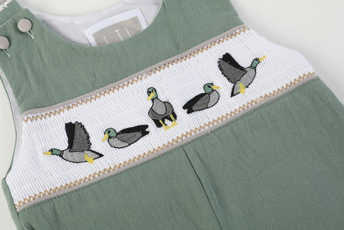 Sage Green Mallard Smocked Overalls - Lil Cactus