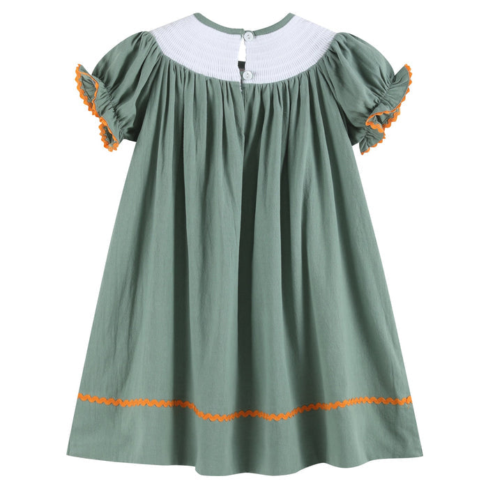 Sage Green Pumpkin Smocked Bishop Dress - Lil Cactus