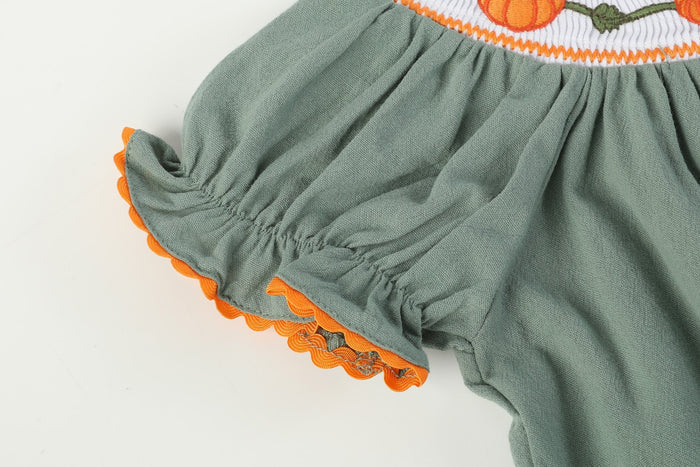 Sage Green Pumpkin Smocked Bishop Dress - Lil Cactus