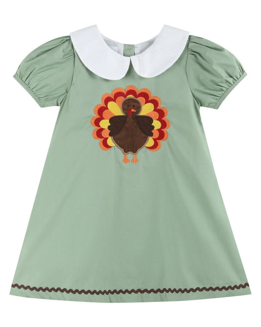 Sage Green Turkey Collared Dress - Lil Cactus