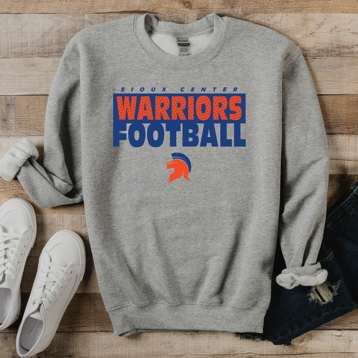 SC WARRIORS FOOTBALL GRAY CREW SWEATSHIRT- GILDAN 18000