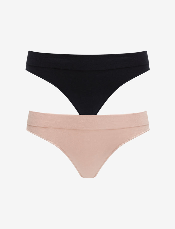 Seamless Cloud Cotton Thong - Black & Rose Dust - Nylon/spandex - ThirdLove