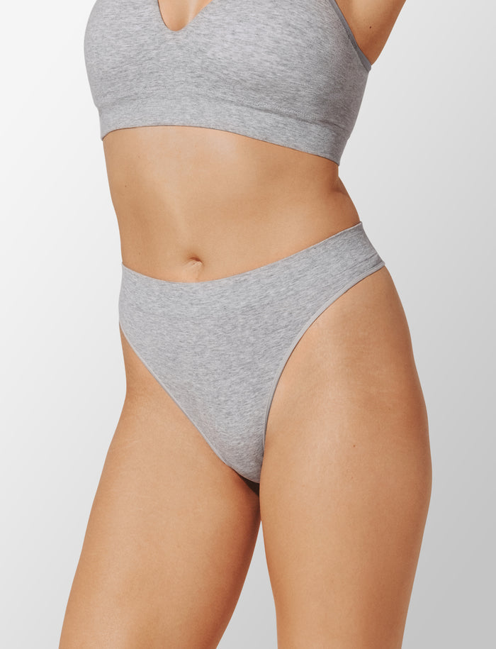 Seamless Cloud Cotton Thong - Heather Grey - Nylon/spandex - ThirdLove,modelMMM